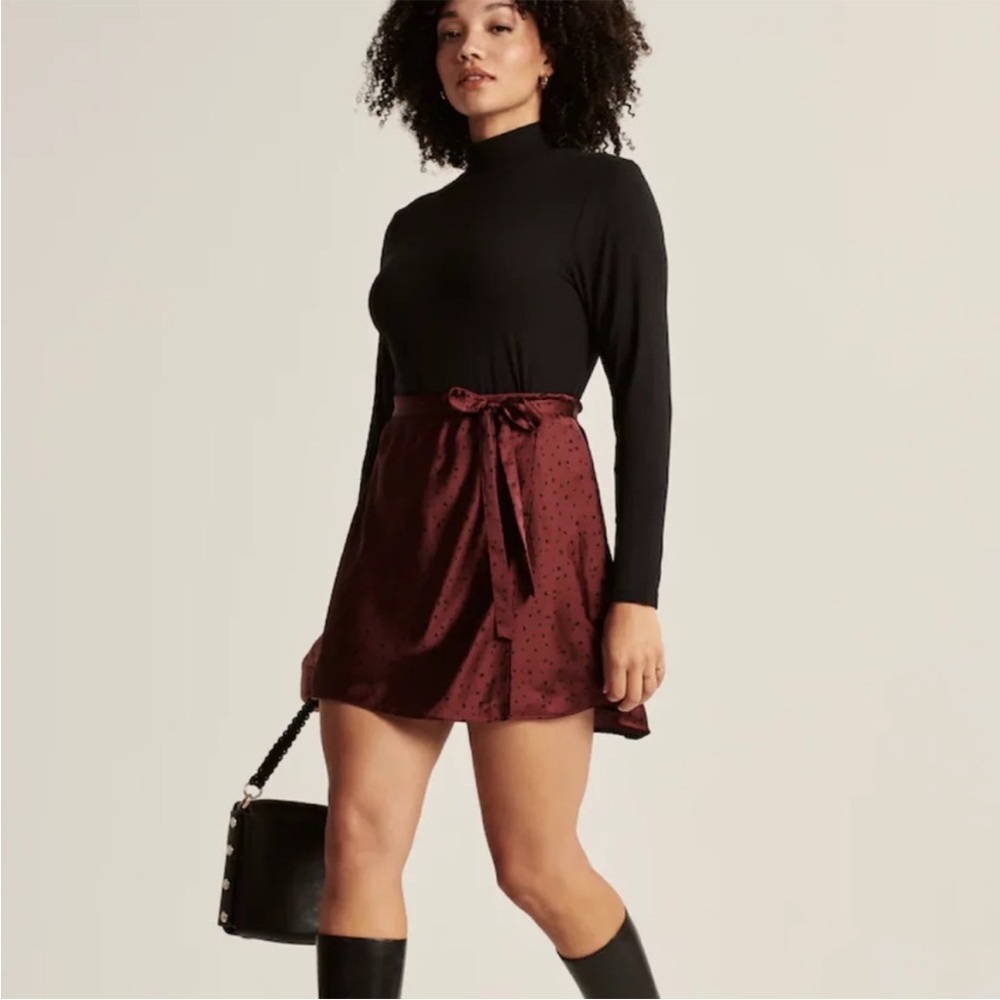 Abercrombie Satin Faux Wrap Maroon Burgundy Skirt